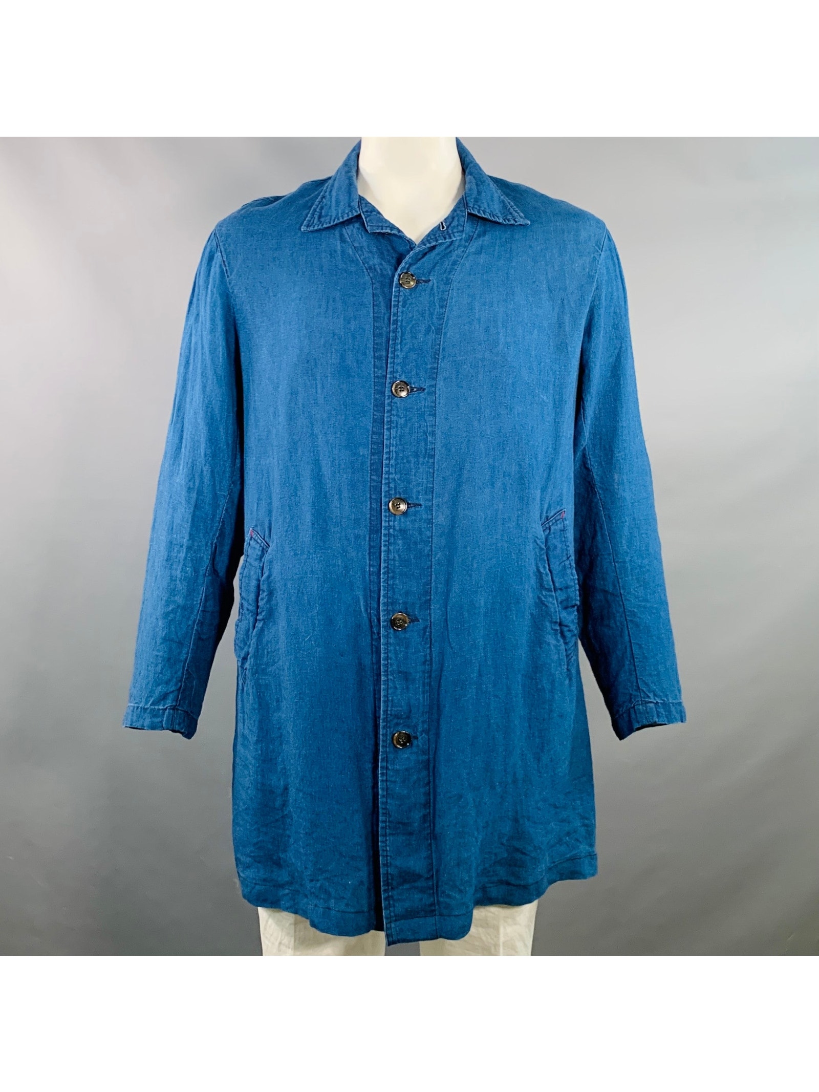 Gaijin Made Size Xl Blue Cotton Spread Collar Buttoned Coat